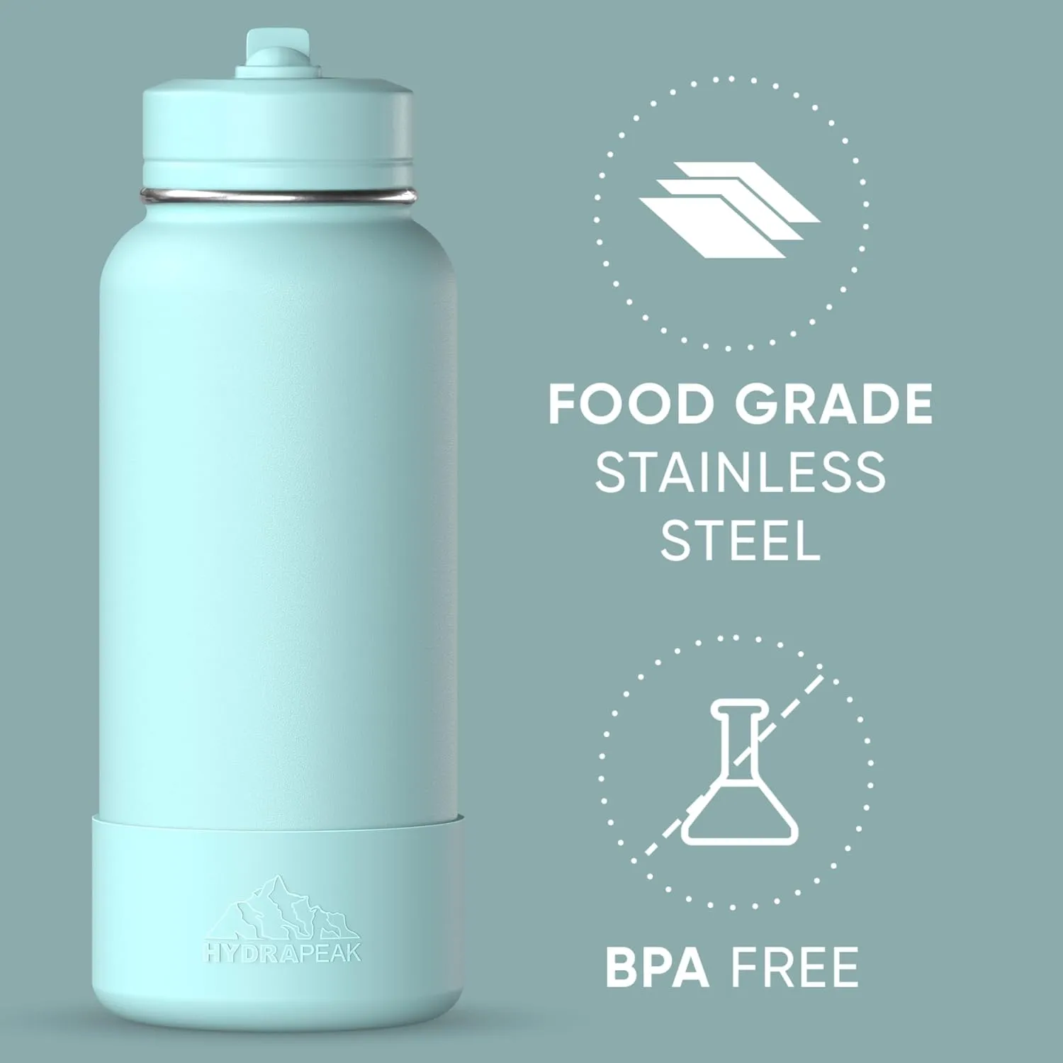 Hydrapeak 32oz Sport Insulated Water Bottle with Straw or Chug Lid, Leak & Spill Proof, Keeps Drinks Cold for 24 Hours, Hot for 12 Hours, Premium Stainless Steel Water Bottles (32oz, Alpine)
