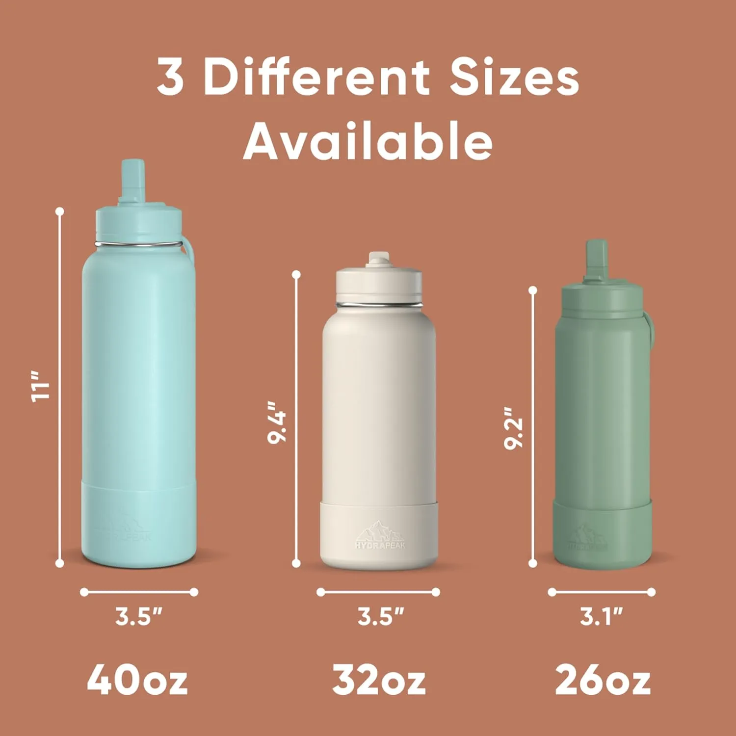 Hydrapeak 32oz Sport Insulated Water Bottle with Straw or Chug Lid, Leak & Spill Proof, Keeps Drinks Cold for 24 Hours, Hot for 12 Hours, Premium Stainless Steel Water Bottles (32oz, Apricot Crush)