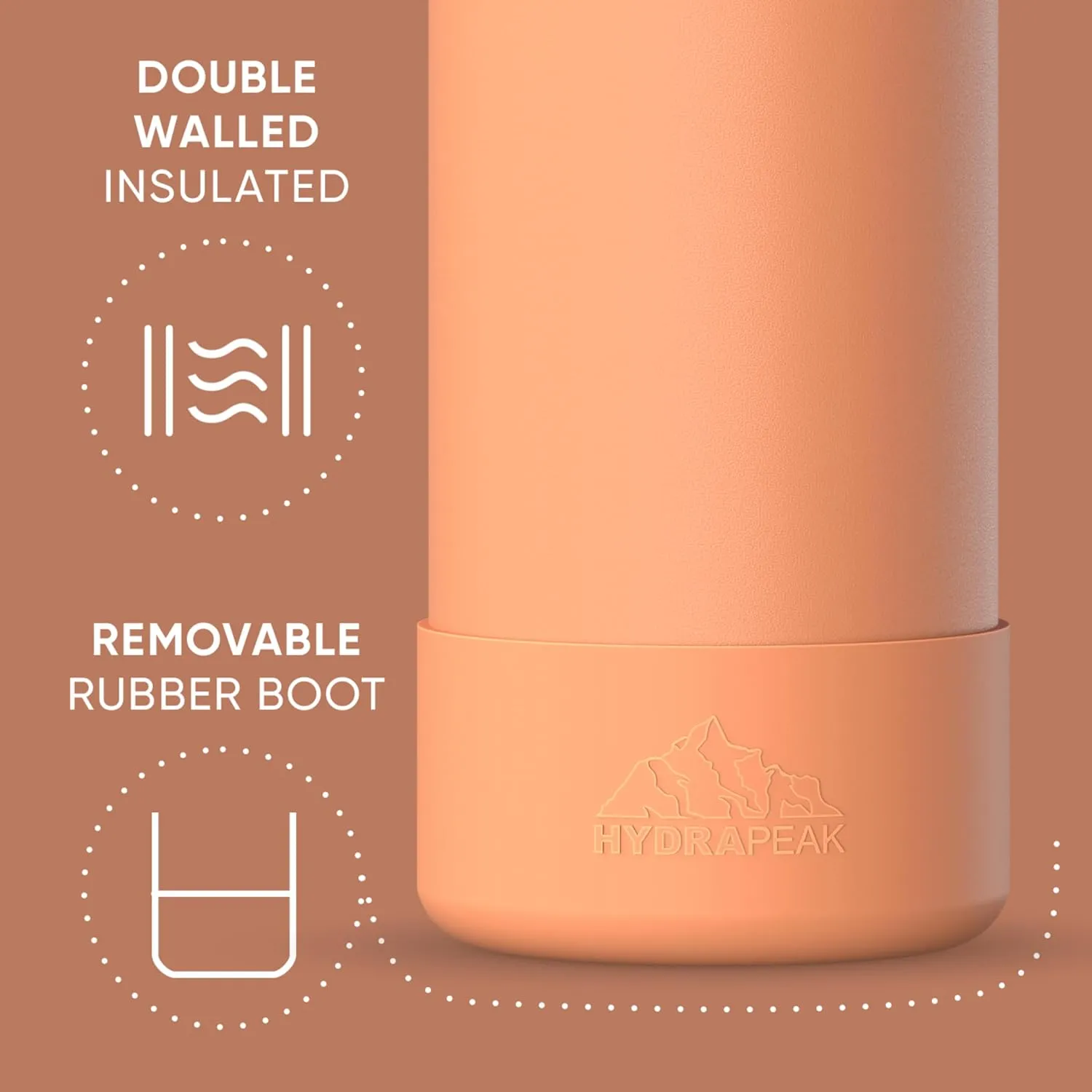 Hydrapeak 32oz Sport Insulated Water Bottle with Straw or Chug Lid, Leak & Spill Proof, Keeps Drinks Cold for 24 Hours, Hot for 12 Hours, Premium Stainless Steel Water Bottles (32oz, Apricot Crush)