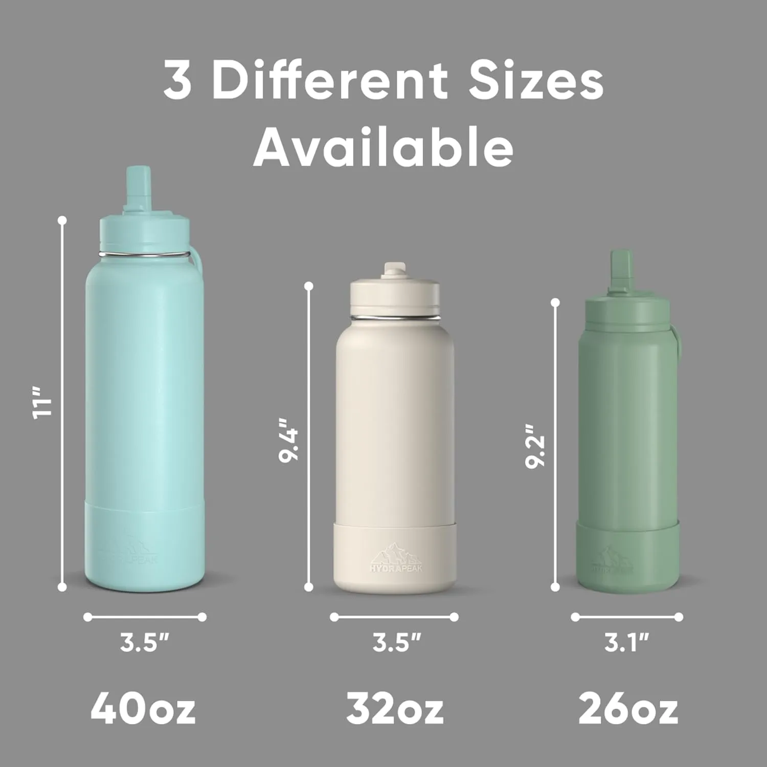 Hydrapeak 32oz Sport Insulated Water Bottle with Straw or Chug Lid, Leak & Spill Proof, Keeps Drinks Cold for 24 Hours, Hot for 12 Hours, Premium Stainless Steel Water Bottles (32oz, Grey)
