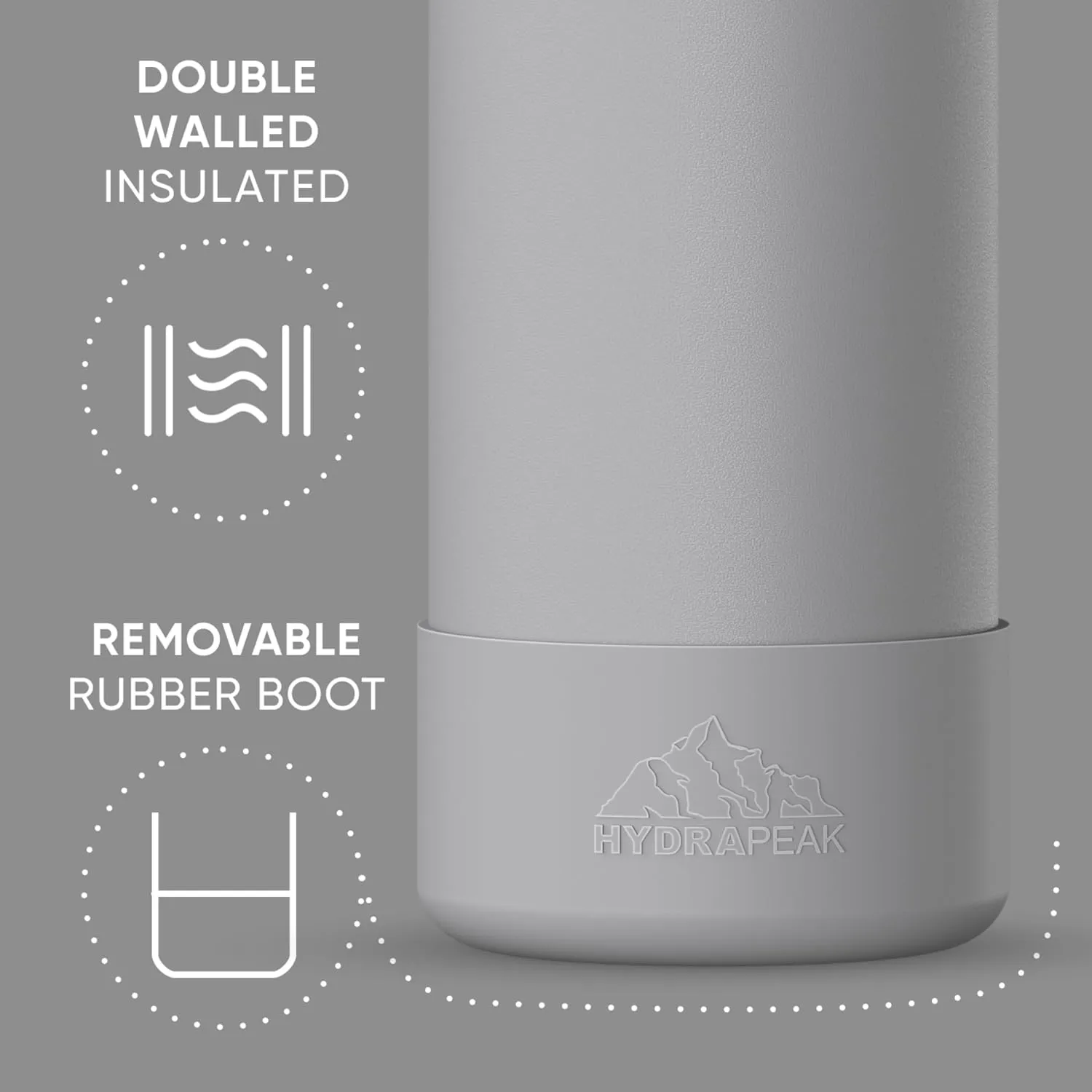 Hydrapeak 32oz Sport Insulated Water Bottle with Straw or Chug Lid, Leak & Spill Proof, Keeps Drinks Cold for 24 Hours, Hot for 12 Hours, Premium Stainless Steel Water Bottles (32oz, Grey)