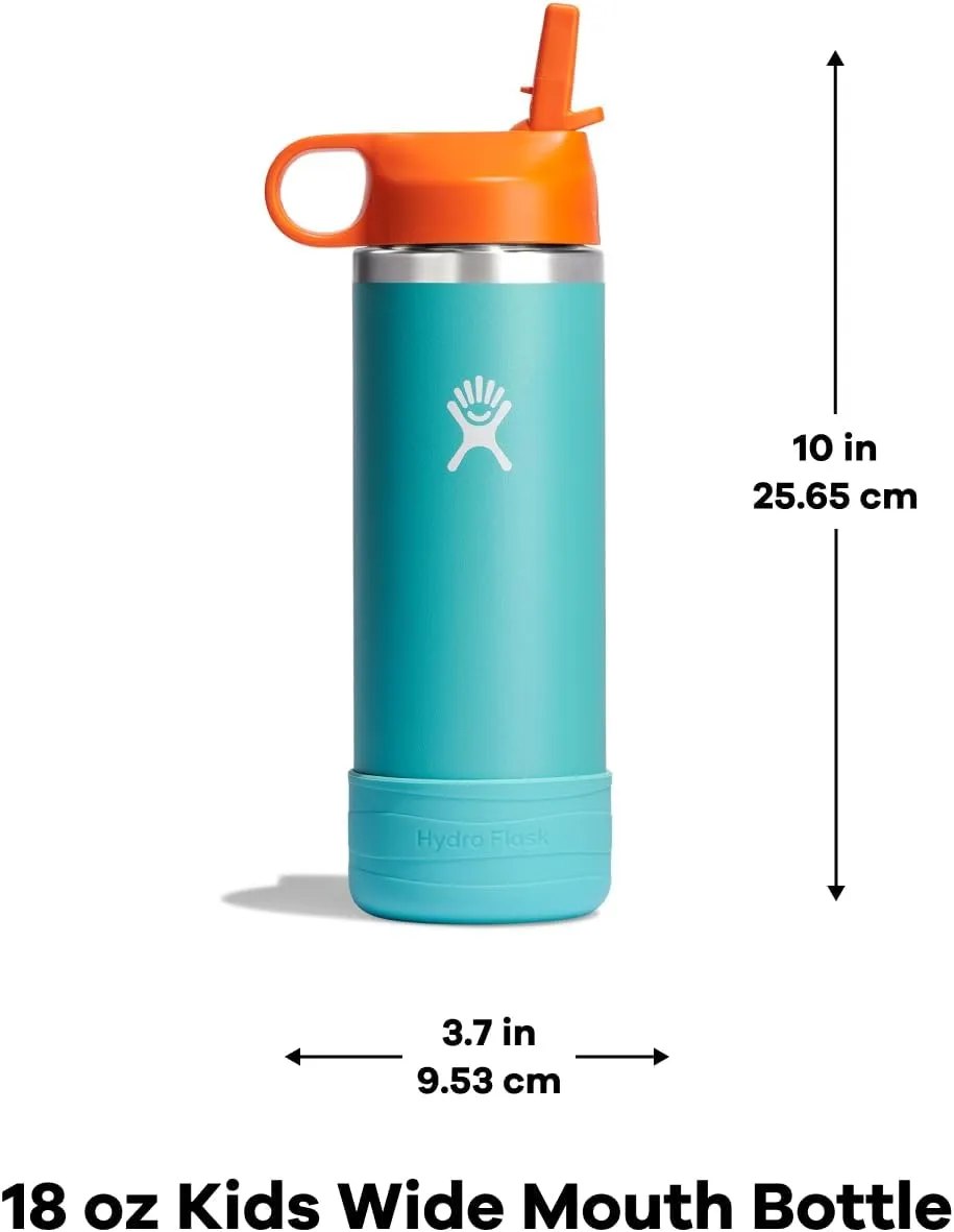 HYDRO FLASK Kids Water Bottle Jr. Stainless Steel Insulated With Straw Cap for Water, Milk, Juice, School, Camp, Sport, Play and Lunch, Easy to Clean, Leak-Resistant