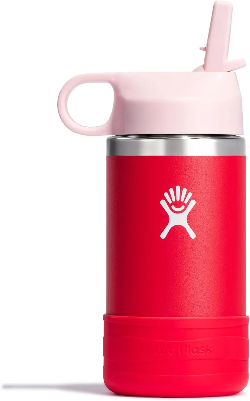 HYDRO FLASK Kids Water Bottle Jr. Stainless Steel Insulated With Straw Cap for Water, Milk, Juice, School, Camp, Sport, Play and Lunch, Easy to Clean, Leak-Resistant