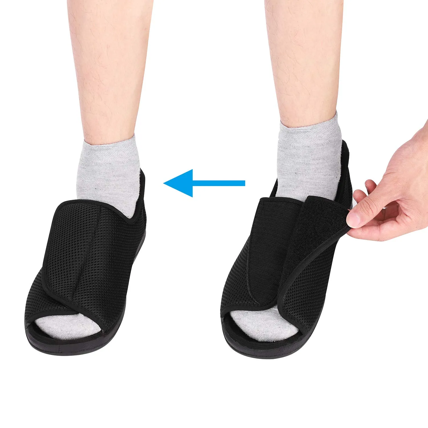 Ibluelover Men's Open Toe Diabetic Slippers Adjustable Orthopedic Walking Shoes Wide House Diabetic Shoes Comfortable Footwear Sandals Durable Square Toe Support Brace for Swollen Feet, Edema Elderly