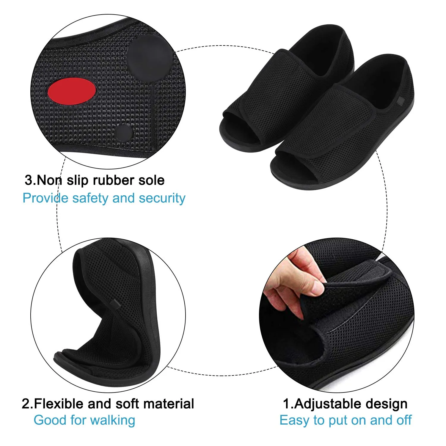 Ibluelover Men's Open Toe Diabetic Slippers Adjustable Orthopedic Walking Shoes Wide House Diabetic Shoes Comfortable Footwear Sandals Durable Square Toe Support Brace for Swollen Feet, Edema Elderly