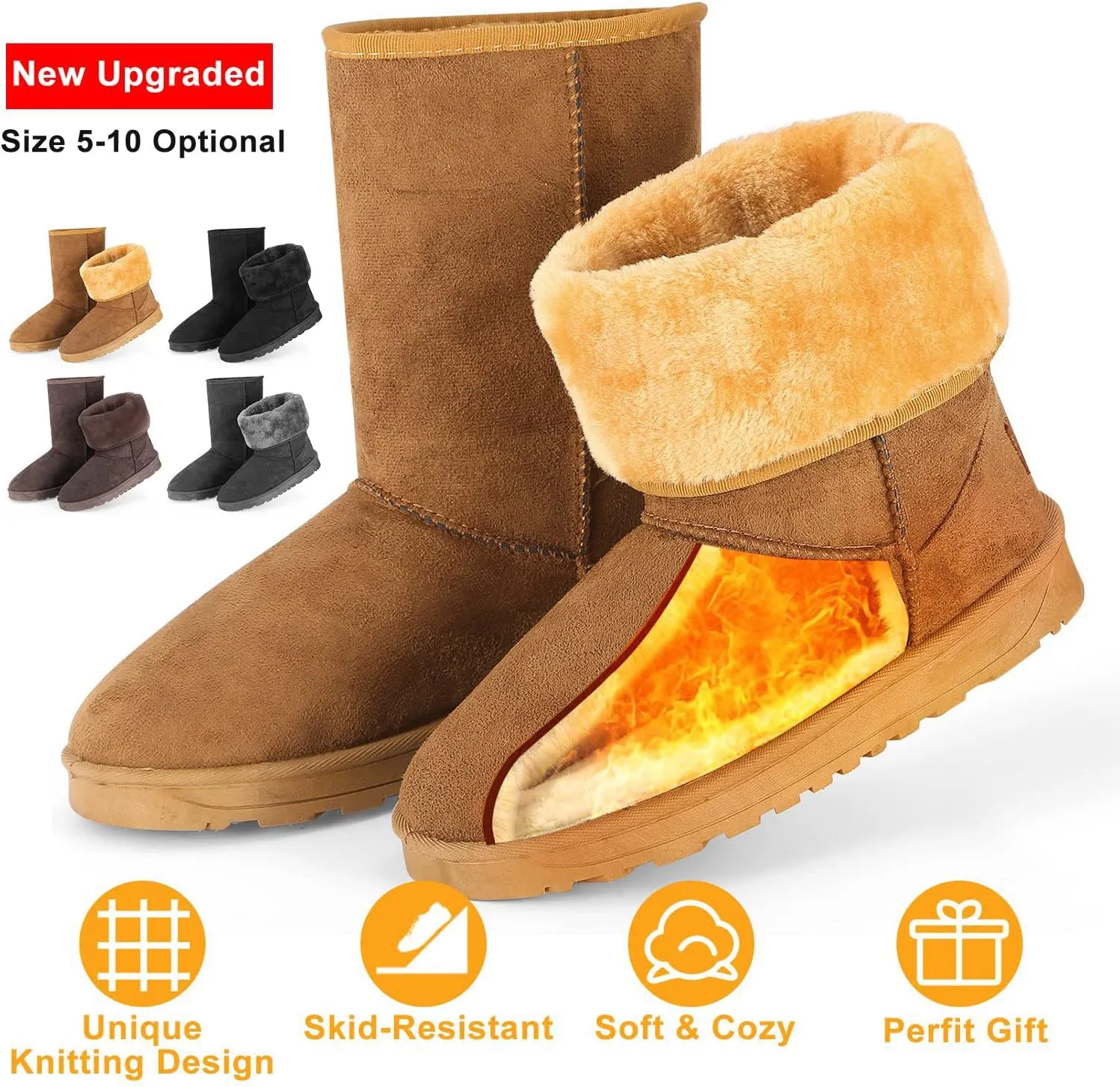 iMounTEK Snow Boots for Women Winter Snow Boots for Ladies Upgrade Warm Comfortable Waterproof Faux Suede Mid-Calf Boots Fur Warm Lining Shoes For Outside