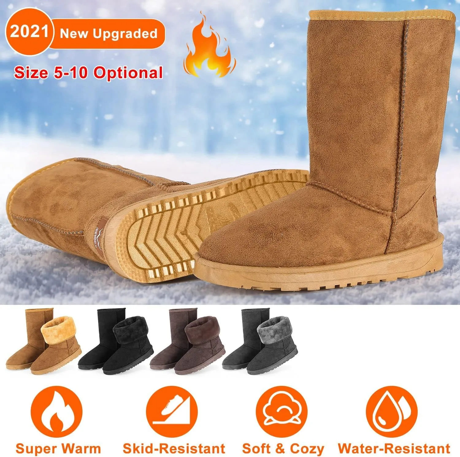 iMounTEK Snow Boots for Women Winter Snow Boots for Ladies Upgrade Warm Comfortable Waterproof Faux Suede Mid-Calf Boots Fur Warm Lining Shoes For Outside