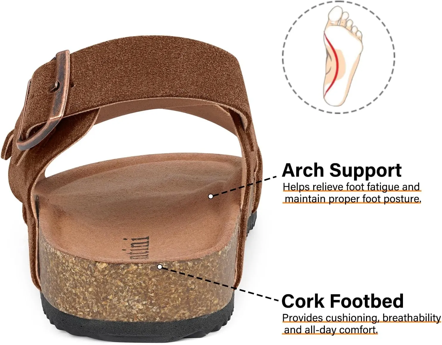 Intini Women's Cork Footbed Sandals with Arch Support Suede Leather Flat Slides Sandals Comfort Open Toe Slip On Shoes for Outdoor Summer Adjustable Buckle & Crisscross Band