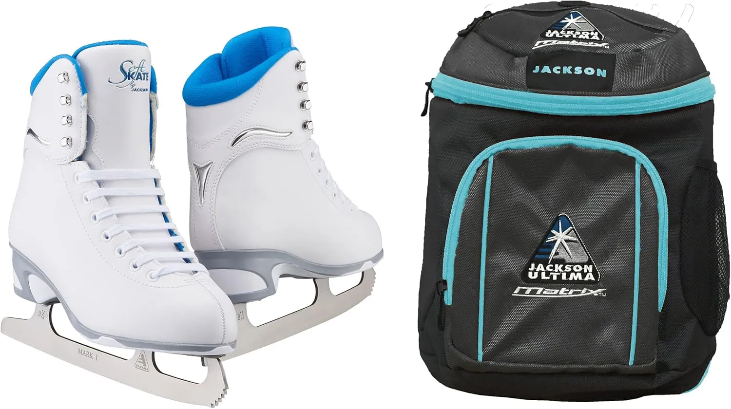 Jackson Ultima Finesse JS181 / JS184 Figure Girls Ice Skates Bundle with Guardog Skate Guards, Jackson Skate Backpack - Improved, JUST LAUNCHED 2022