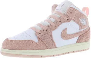 Jordan 1Mid Se PS Girls Shoes Size 12, Color: Pure White/Legend Pink-Pink