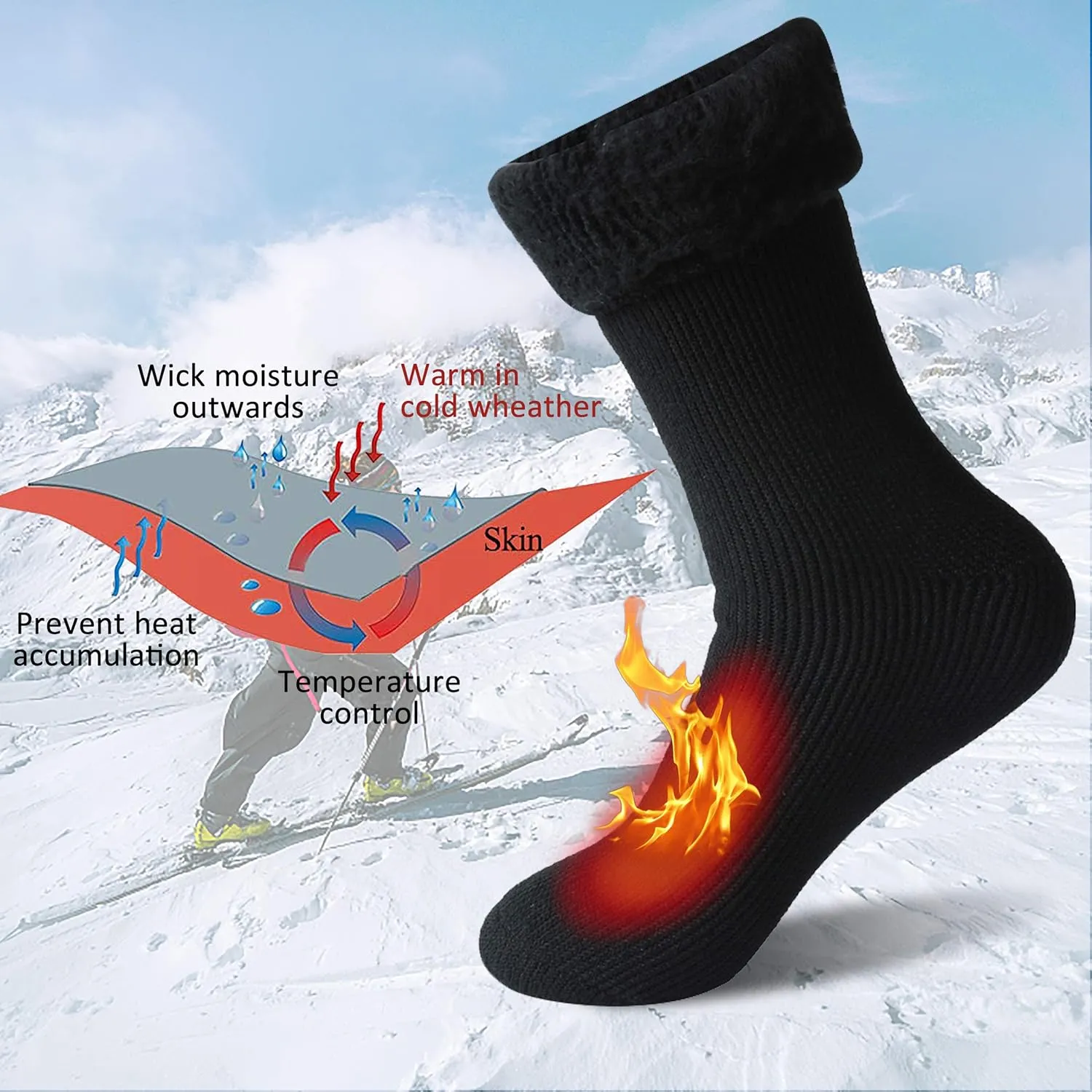 JSPA 2/1 Pack Mens Winter Warm Thermal Socks Womens Insulated Heat Crew Fuzzy Hiking Boot Socks for Outdoor Extreme Cold