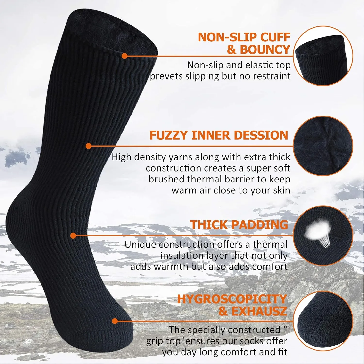JSPA 2/1 Pack Mens Winter Warm Thermal Socks Womens Insulated Heat Crew Fuzzy Hiking Boot Socks for Outdoor Extreme Cold