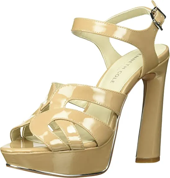 Kenneth Cole Women's Nealie Platform Heeled Sandal, Dark Nude Patent, 8.5 M US