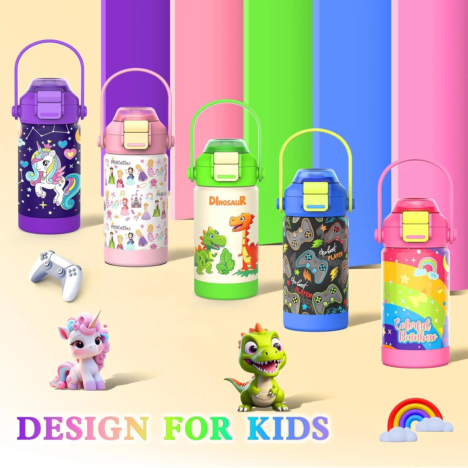 Kids Insulated Water Bottle with Pop-Open Straw & Spout 2-in-1 Lid,12oz Toddler Cups with Stainless Steel Leak Proof for School Travel Boys Girls（Football）