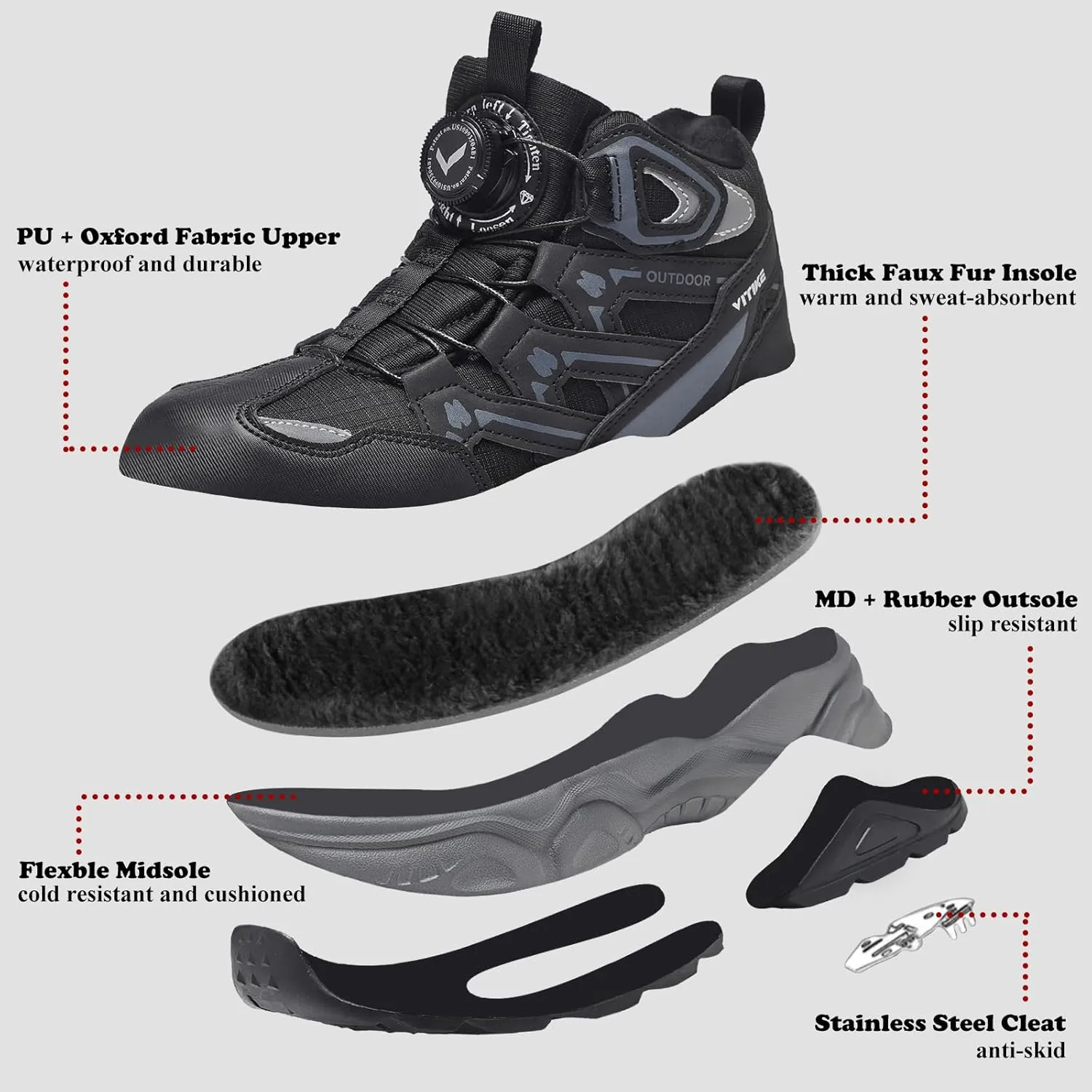 Kids Snow Boots Boys Girls Winter Shoes Warm Waterproof Slip Resistant Outdoor Hiking Walking Boot