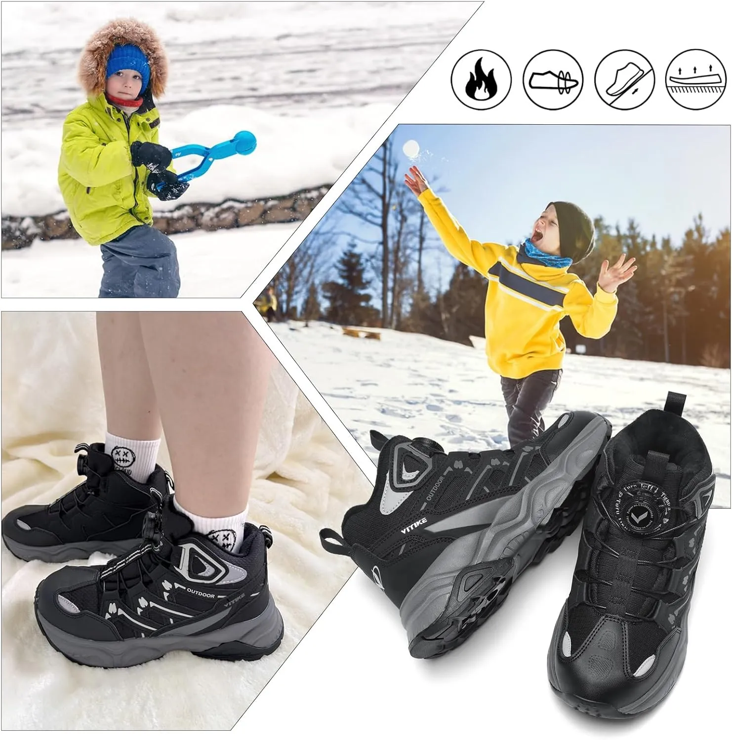 Kids Snow Boots Boys Girls Winter Shoes Warm Waterproof Slip Resistant Outdoor Hiking Walking Boot