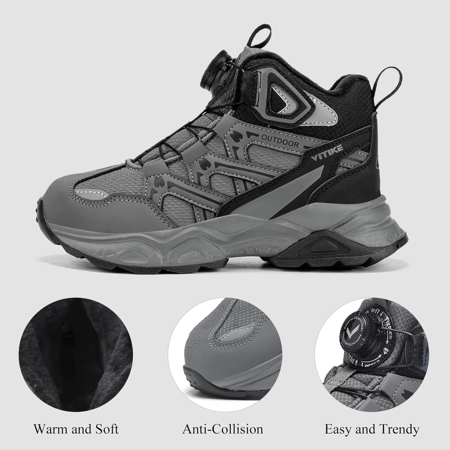 Kids Snow Boots Boys Girls Winter Shoes Warm Waterproof Slip Resistant Outdoor Hiking Walking Boot