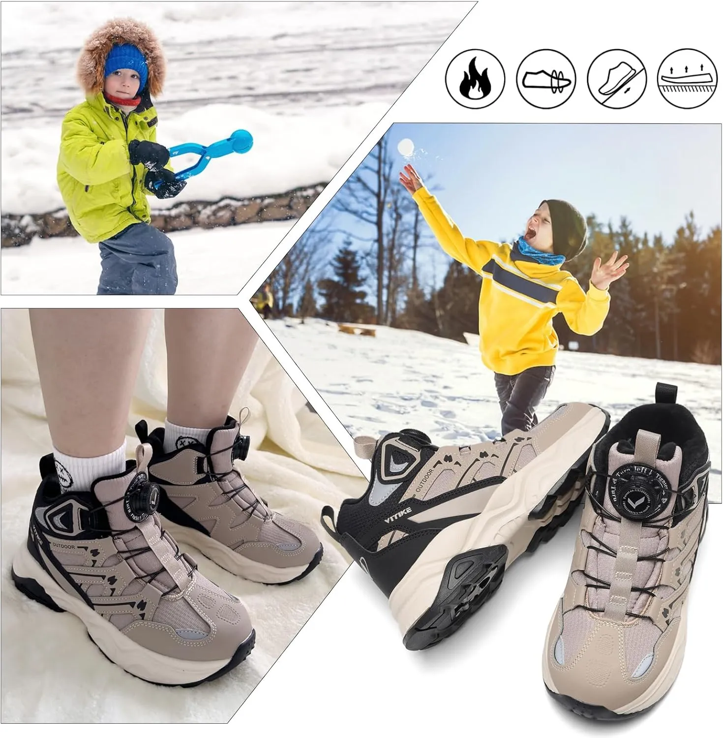 Kids Snow Boots Boys Girls Winter Shoes Warm Waterproof Slip Resistant Outdoor Hiking Walking Boot