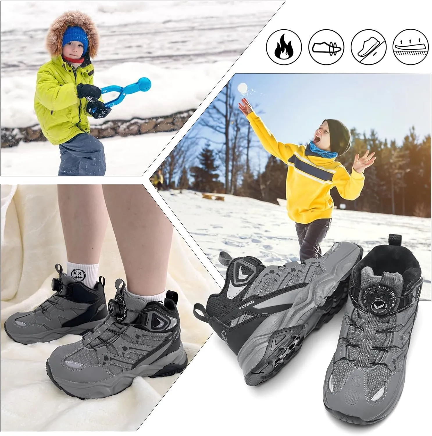 Kids Snow Boots Boys Girls Winter Shoes Warm Waterproof Slip Resistant Outdoor Hiking Walking Boot