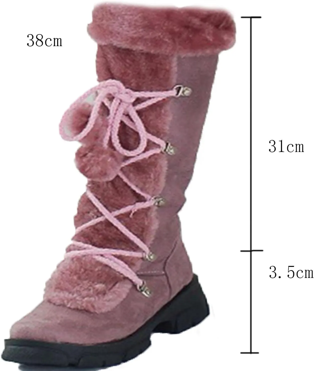 Knee-High Snow Boots, Straight Mid-Calf Boots Round Toe Thick Low Heel Front Lace-Up Plush Warm Straight Boots Suede Non-Slip Raw Edge Women's Boots