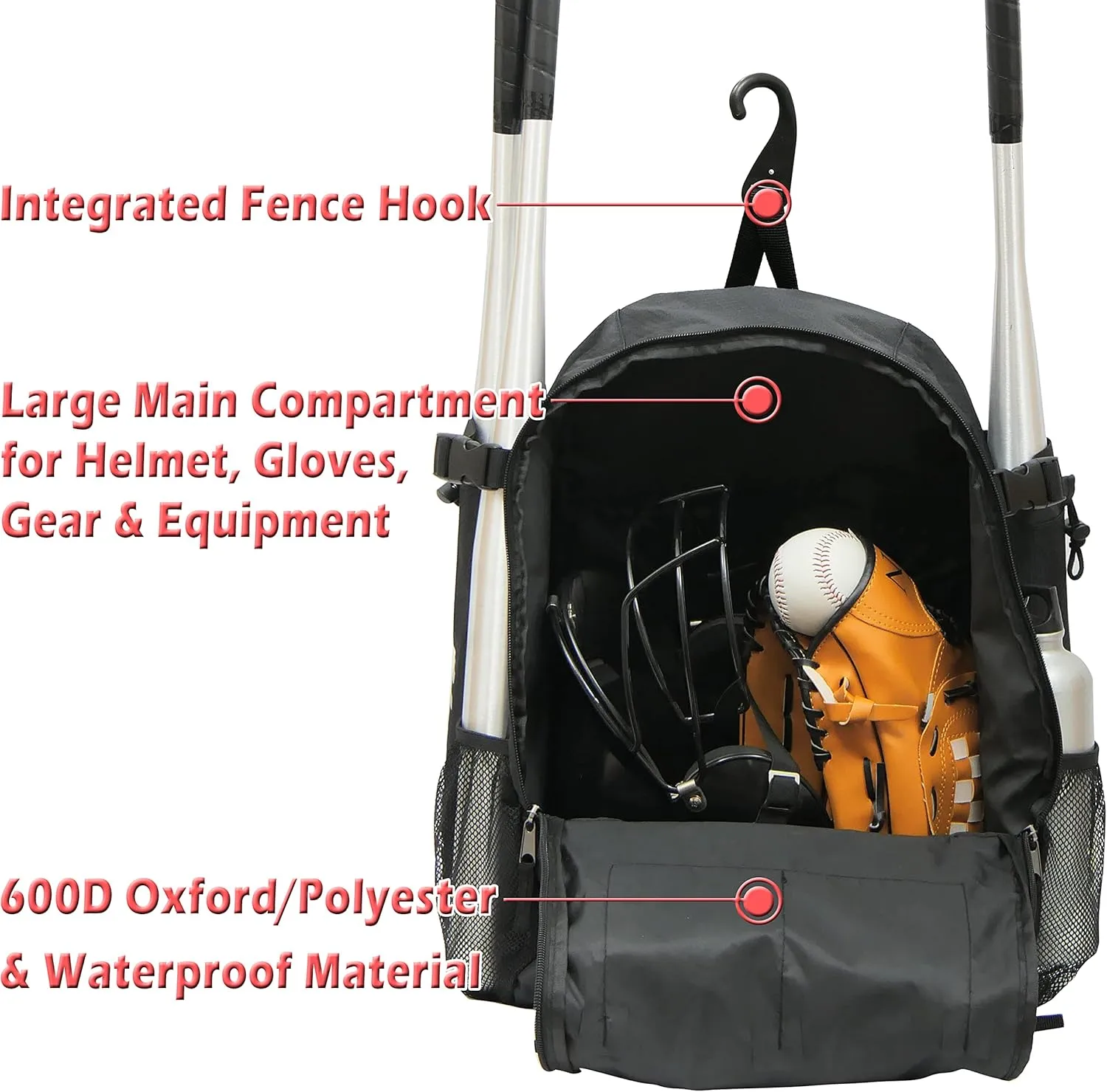 Ksports Baseball Backpack - Durable T-Ball & Softball Equipment Bag - Bat, Helmet, Glove, Gear Storage - Shoe Compartment & Fence Hook - Ideal for Amateur & Professional Players