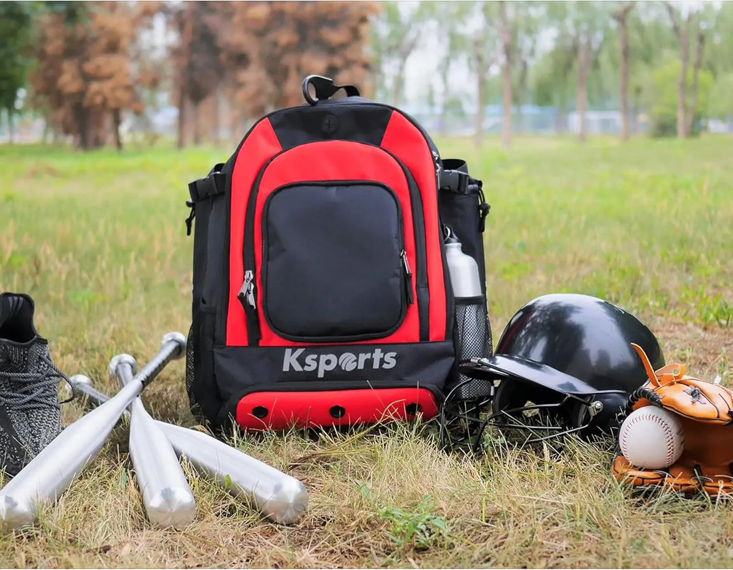 Ksports Baseball Backpack - Durable T-Ball & Softball Equipment Bag - Bat, Helmet, Glove, Gear Storage - Shoe Compartment & Fence Hook - Ideal for Amateur & Professional Players