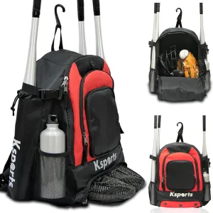 Ksports Baseball Backpack - Durable T-Ball & Softball Equipment Bag - Bat, Helmet, Glove, Gear Storage - Shoe Compartment & Fence Hook - Ideal for Amateur & Professional Players