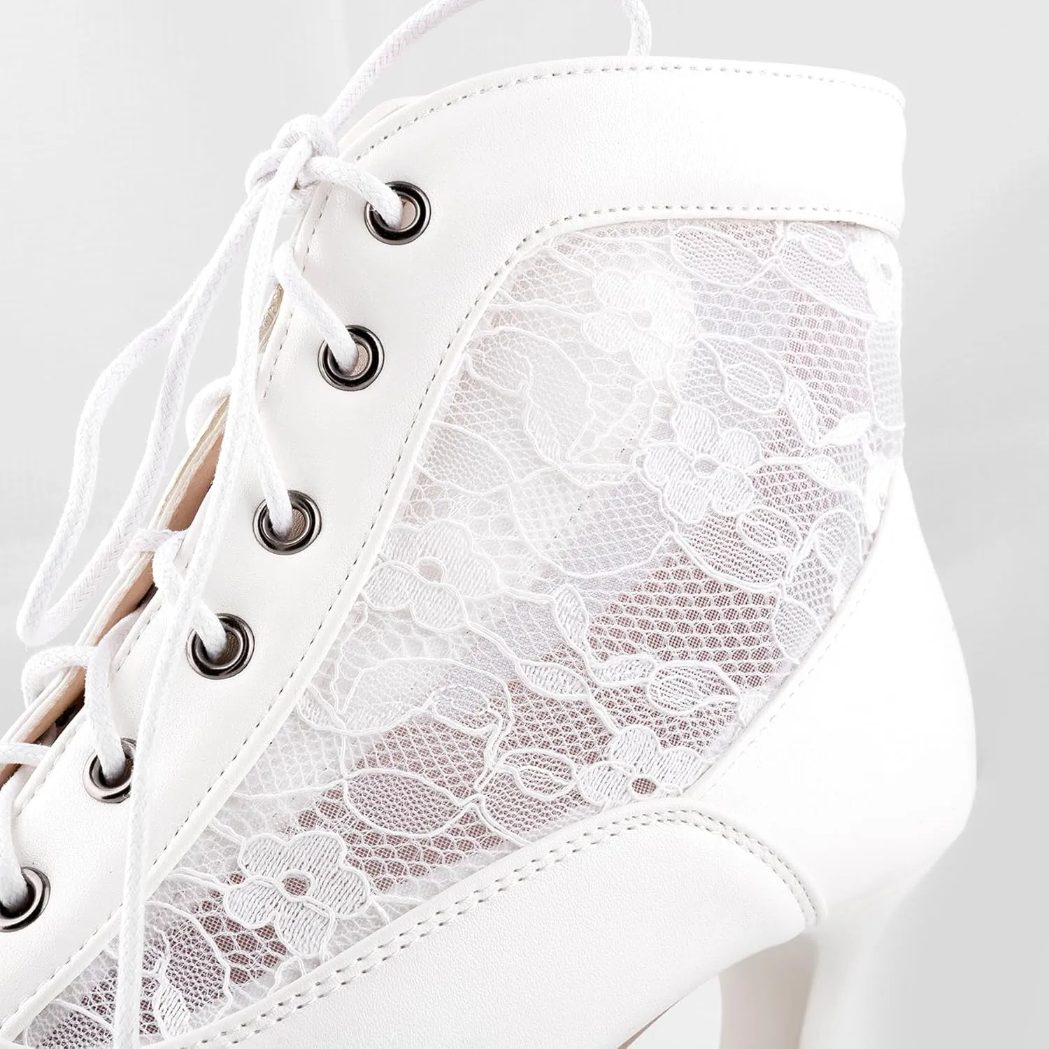 LanreyTaley Women's Lace Short Ankle Boots Lace Up Victorian Booties Vintage Kitten Heel Lace Wedding Bridal