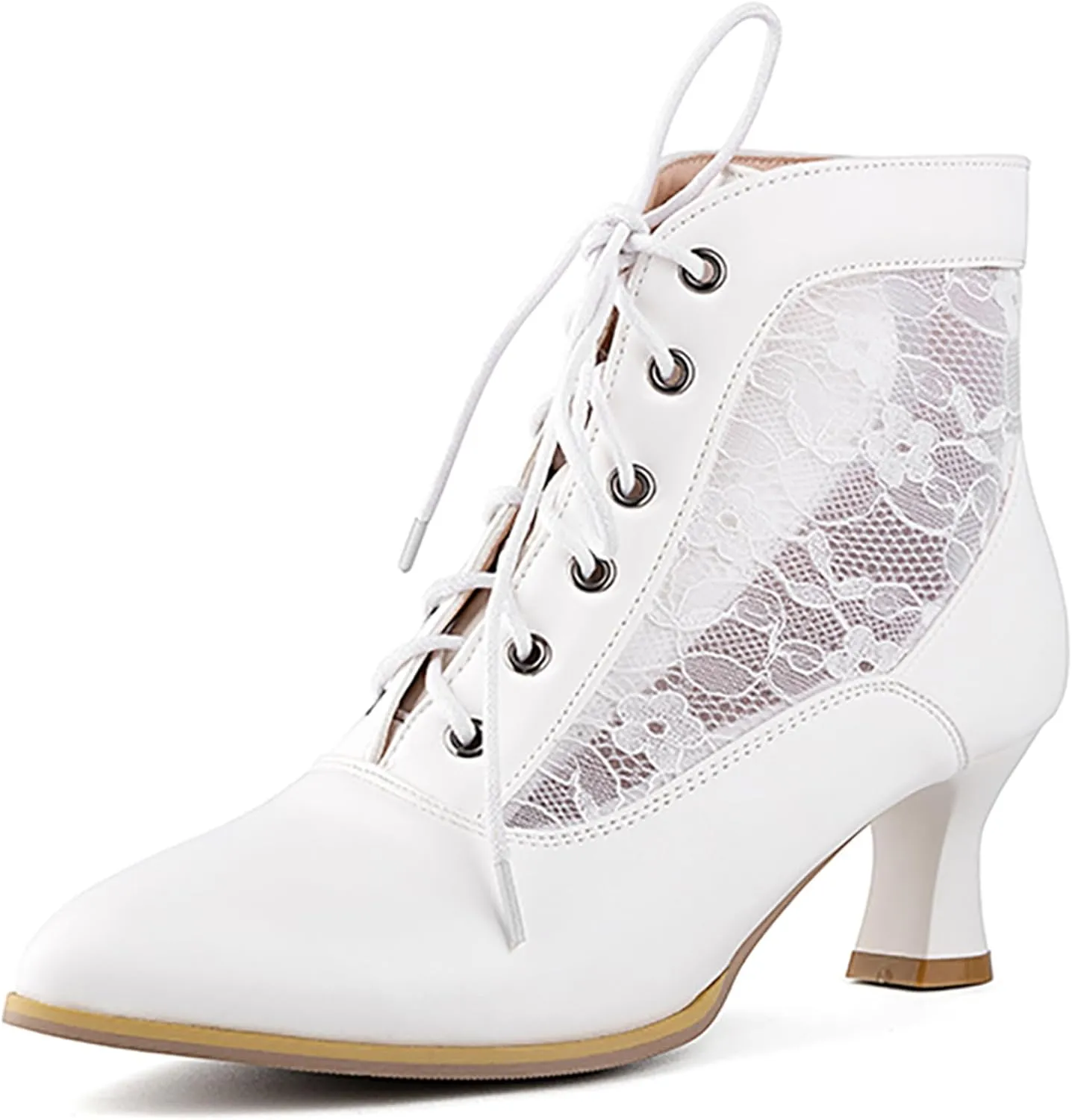 LanreyTaley Women's Lace Short Ankle Boots Lace Up Victorian Booties Vintage Kitten Heel Lace Wedding Bridal