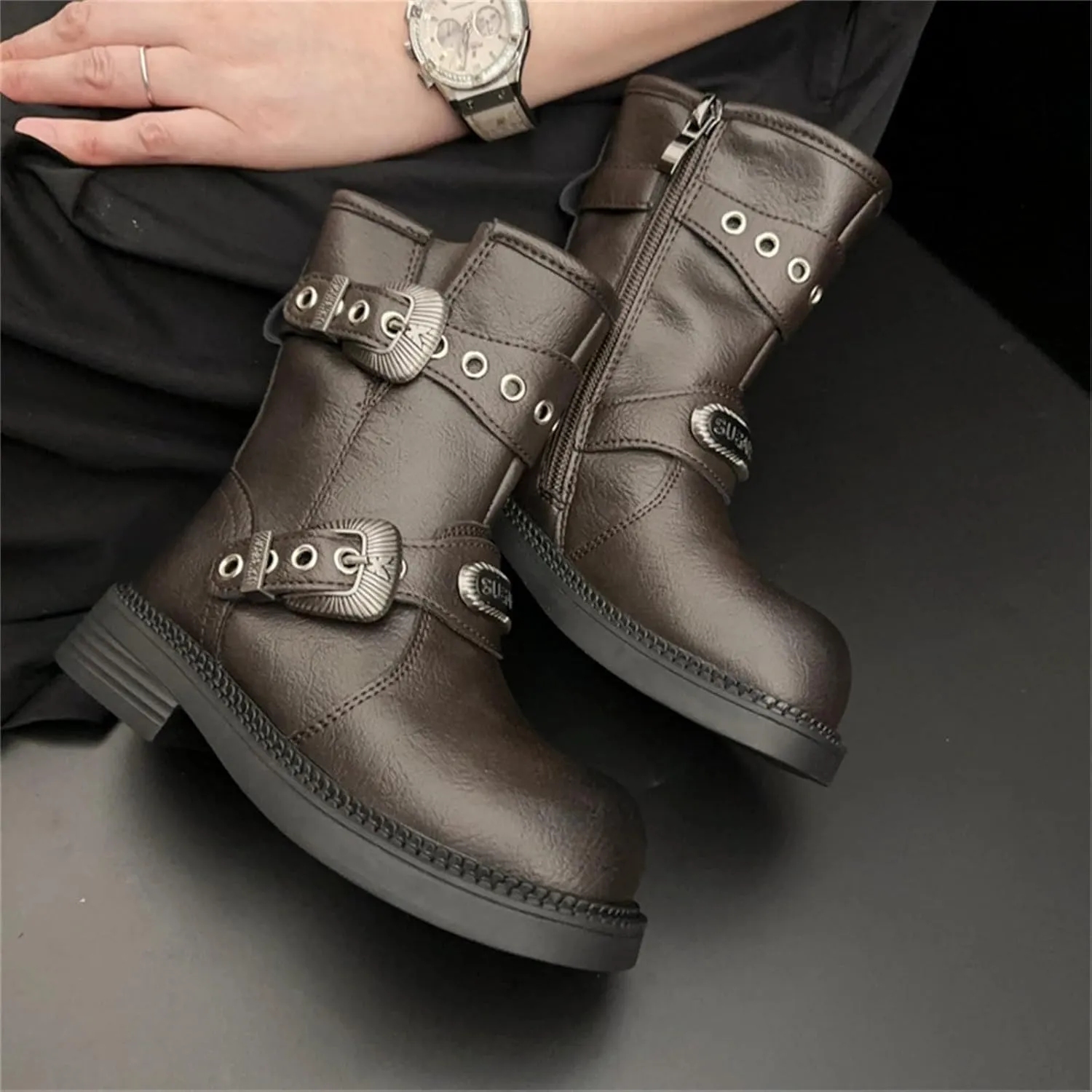 Leather 𝐖aterproof Boots For Girls Kids Side Zipper Soft Sole 𝗟ow Heel Shoes Little Kid Mid Length Cowboy Booties