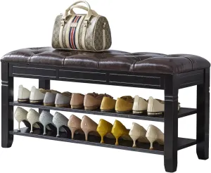 LEILISI Shoe Bench, Storage Rack Organizer with Cushion 2 Tier Lift Top Shoe Rack for Entryway Living Room Bedroom Hallway Wooden Furniture (Black, 39.4'')