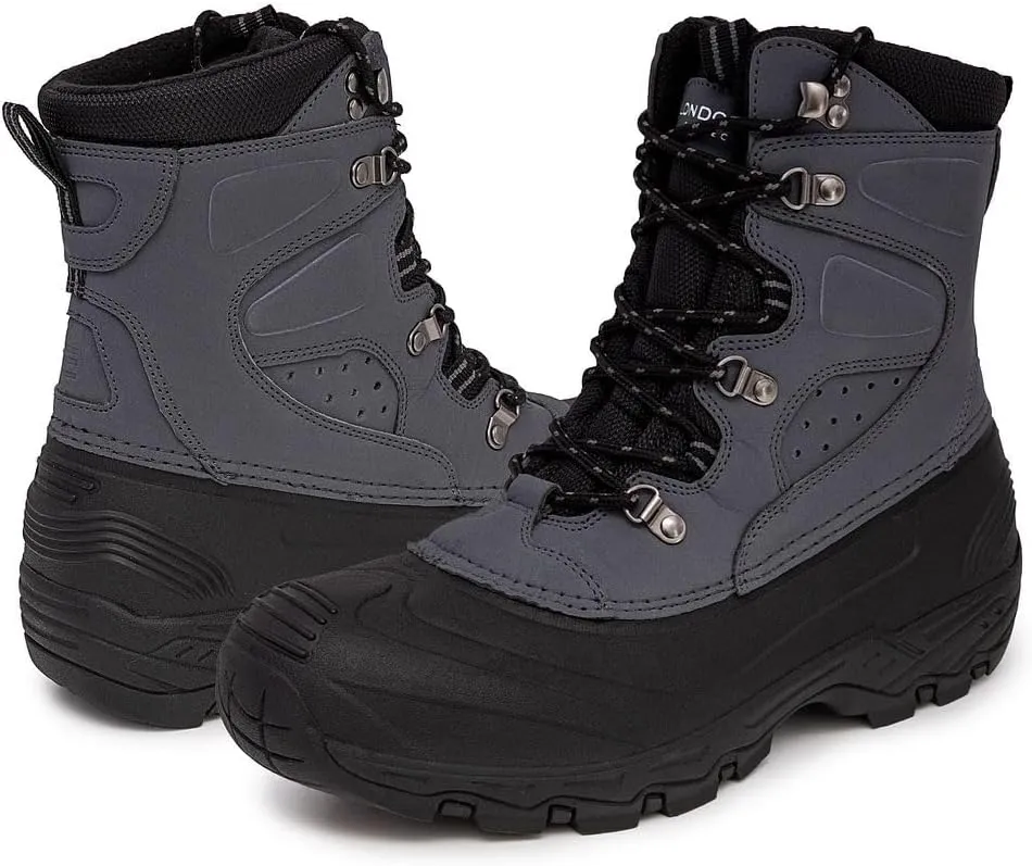 LONDON FOG Breckenridge Waterproof Mens Winter Boots - Leather Insulated Mens Snow Boots - Grey, Black or Brown - Men Medium or Extra Wide Widths Size 7 to 15