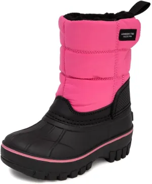 LONDON FOG Jett Waterproof Unisex Kids Snow Boot, Insulated Fleece Lined, Size 5 Toddler to 6 Big Kid, Black, Navy Blue, Grey