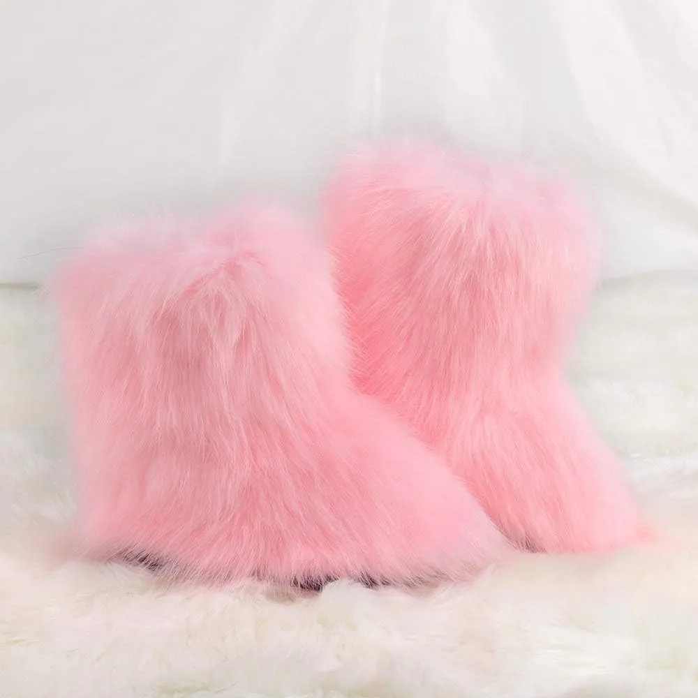LVCOMEFF Kid Girl Boy Toddler Faux Fur Snow Boot with Fur Lining Winter Warm Outdoor Furry Fluffy
