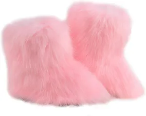 LVCOMEFF Kid Girl Boy Toddler Faux Fur Snow Boot with Fur Lining Winter Warm Outdoor Furry Fluffy