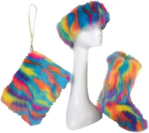 LVCOMEFF Women Faux Fur Snow Boot with Fur Lining Handbag Headband 3 Packs Pieces Set Winter Warm Outwear Furry Fluffy