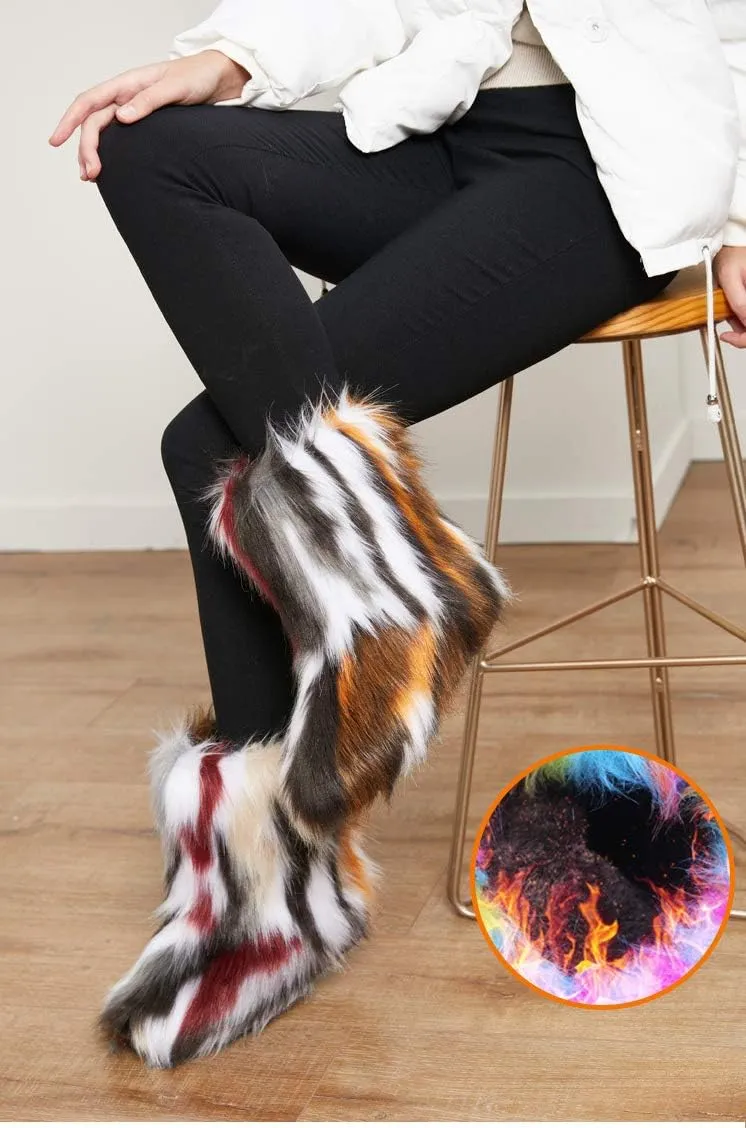 LVCOMEFF Women Faux Fur Snow Boot with Fur Lining Plus Size Winter Warm Outdoor Furry Fluffy 2020 Fashion