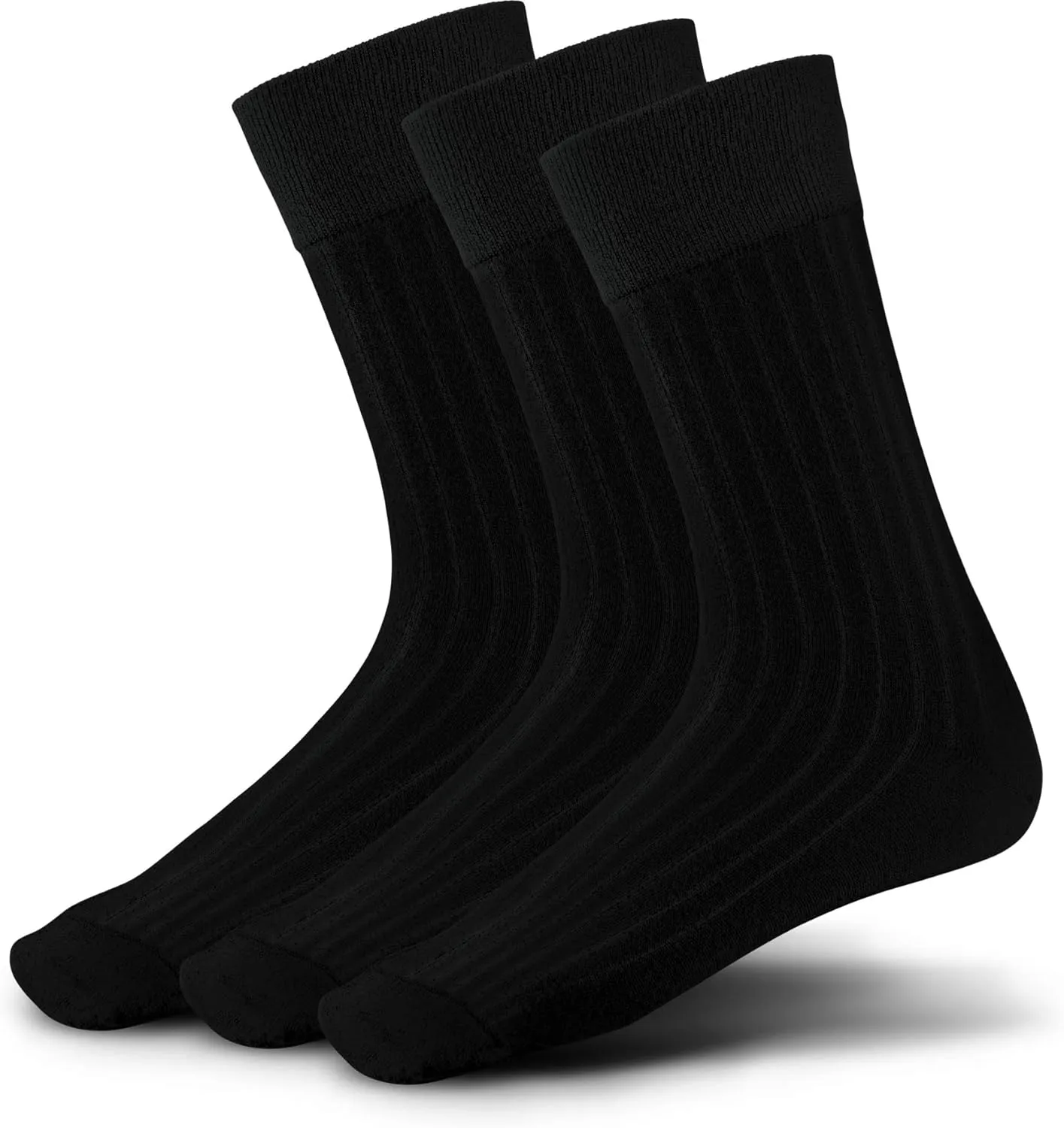 Mark Elliot Black Ribbed Crew Size Bamboo Dress Socks Natural Fiber, Highly Durable, Odor-Free (Size 10-13, Shoe Size 6-12)
