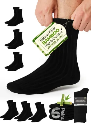 Mark Elliot Black Ribbed Crew Size Bamboo Dress Socks Natural Fiber, Highly Durable, Odor-Free (Size 10-13, Shoe Size 6-12)