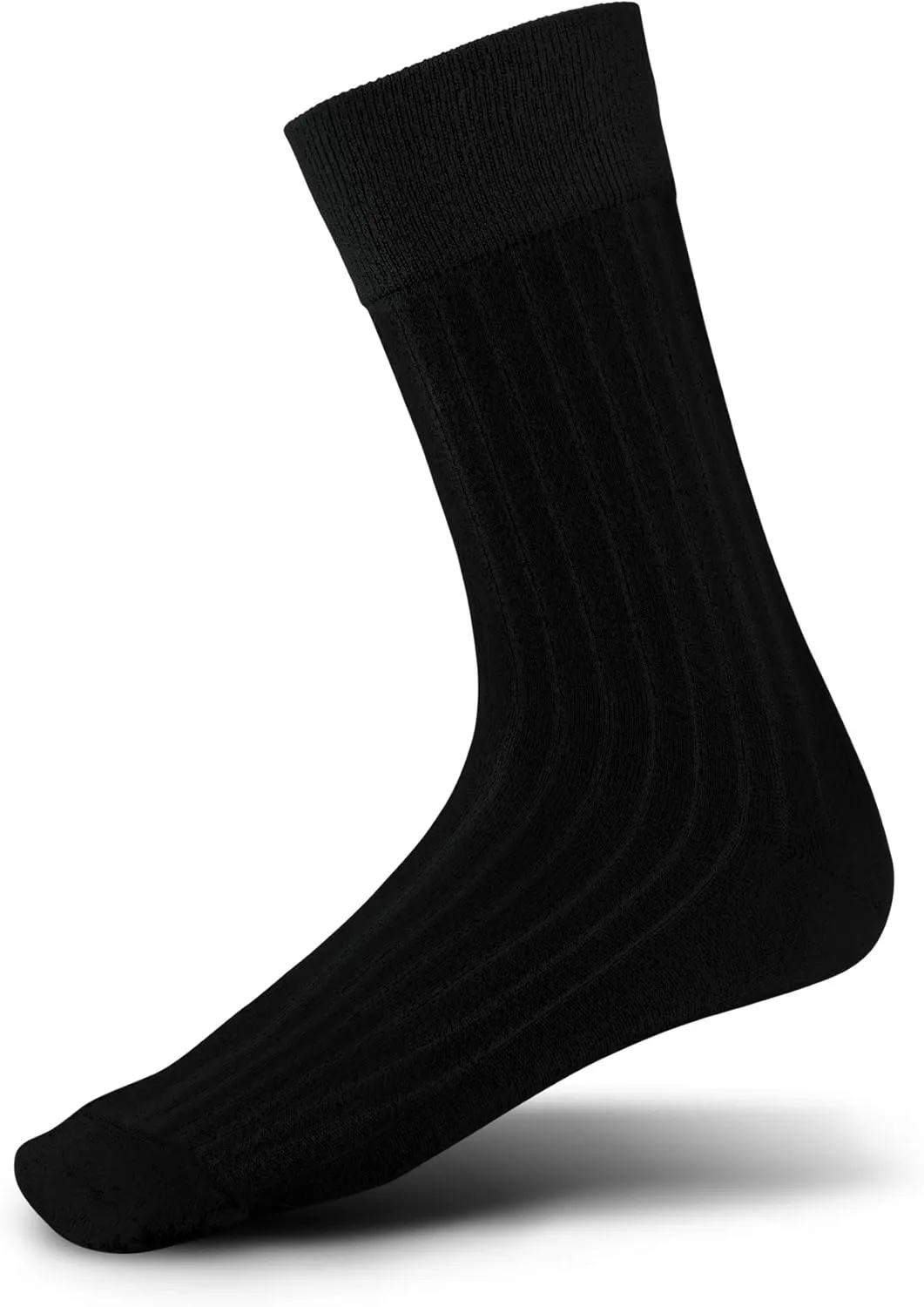 Mark Elliot Black Ribbed Crew Size Bamboo Dress Socks Natural Fiber, Highly Durable, Odor-Free (Size 10-13, Shoe Size 6-12)