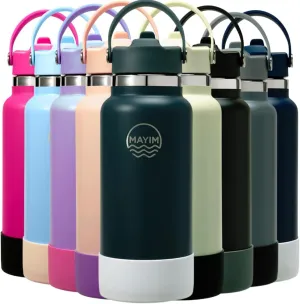 MAYIM 32 Oz Active Triple Insulated Sports Water Bottle with Straw, Leak Proof Stainless Steel Tumbler with Handle, Spill Proof Thermos or Water Jug for Gym, Home or Office - Slate