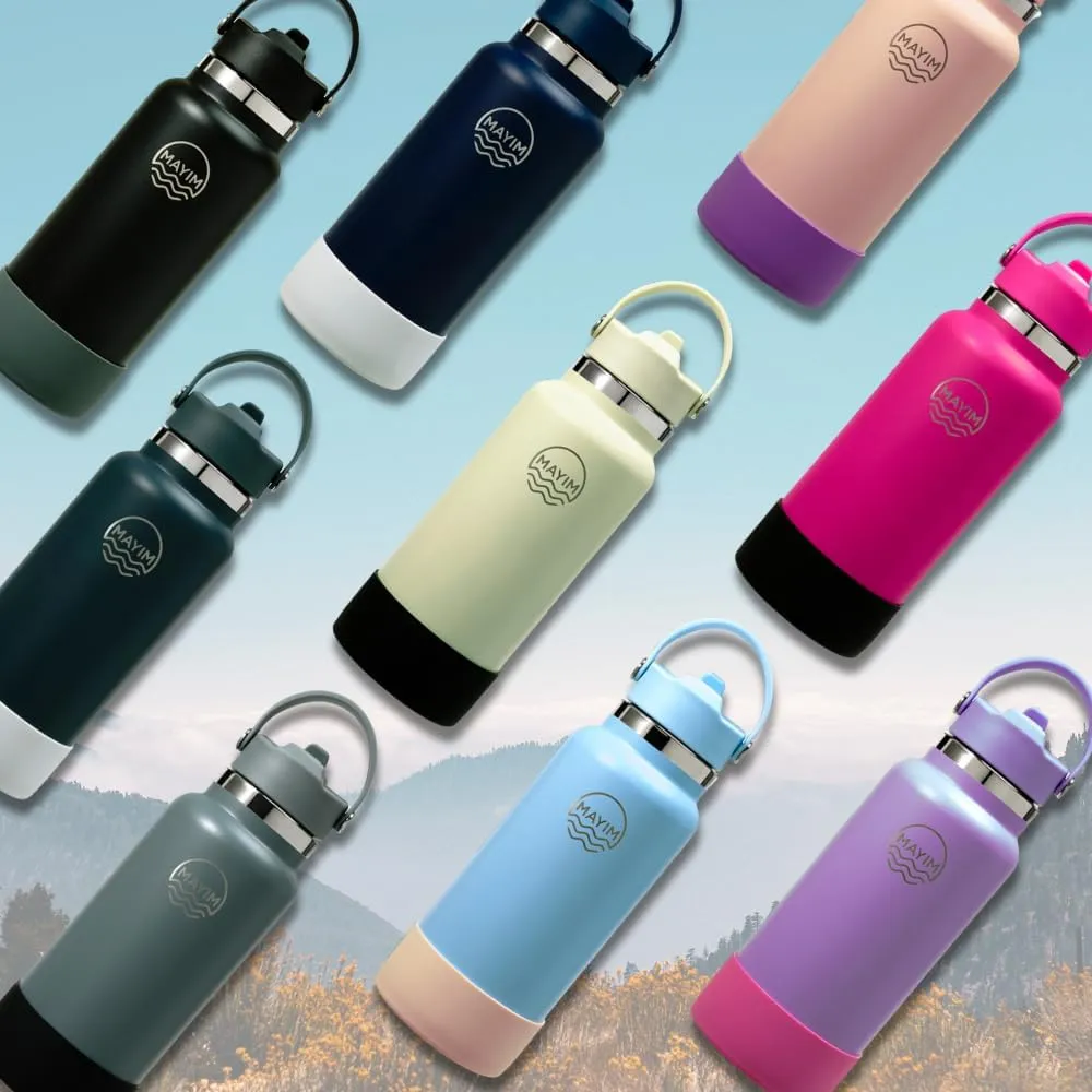 MAYIM 32 Oz Active Triple Insulated Sports Water Bottle with Straw, Leak Proof Stainless Steel Tumbler with Handle, Spill Proof Thermos or Water Jug for Gym, Home or Office - Slate