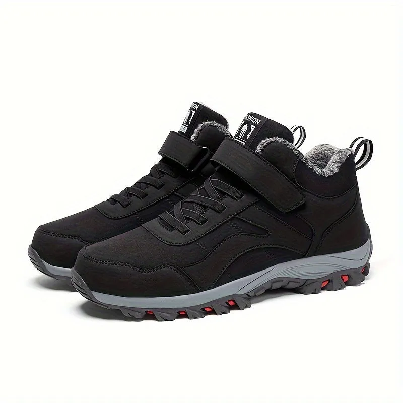 Men's Casual Snow Boots, Anti-skid Windproof Slip On Ankle Boots With Lined Fuzz And Hook & Loop Fastener Decor For Outdoor, Autumn And Winter
