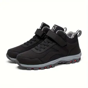 Men's Casual Snow Boots, Anti-skid Windproof Slip On Ankle Boots With Lined Fuzz And Hook & Loop Fastener Decor For Outdoor, Autumn And Winter