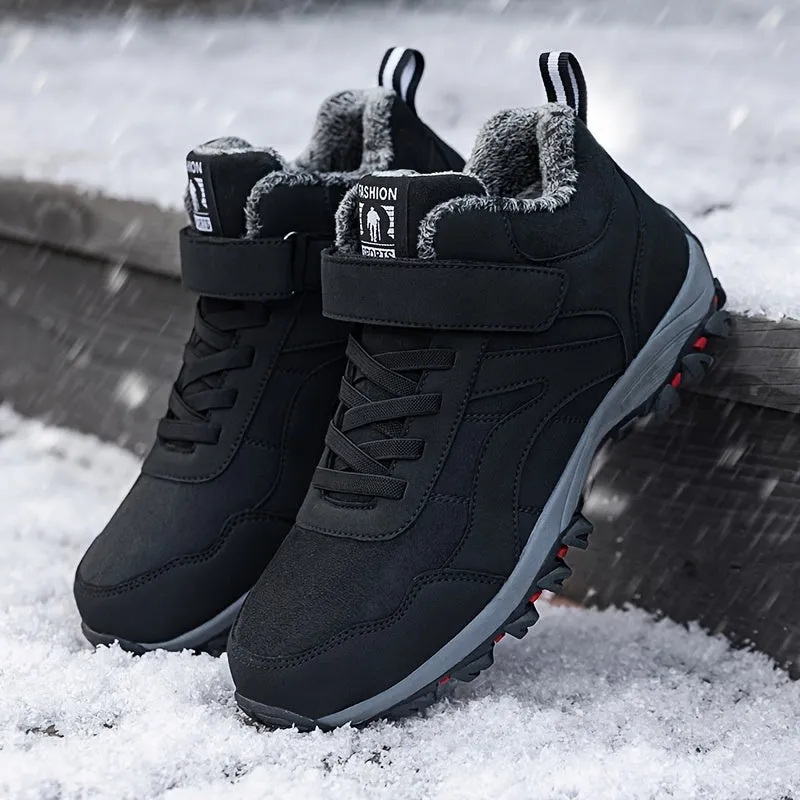 Men's Casual Snow Boots, Anti-skid Windproof Slip On Ankle Boots With Lined Fuzz And Hook & Loop Fastener Decor For Outdoor, Autumn And Winter