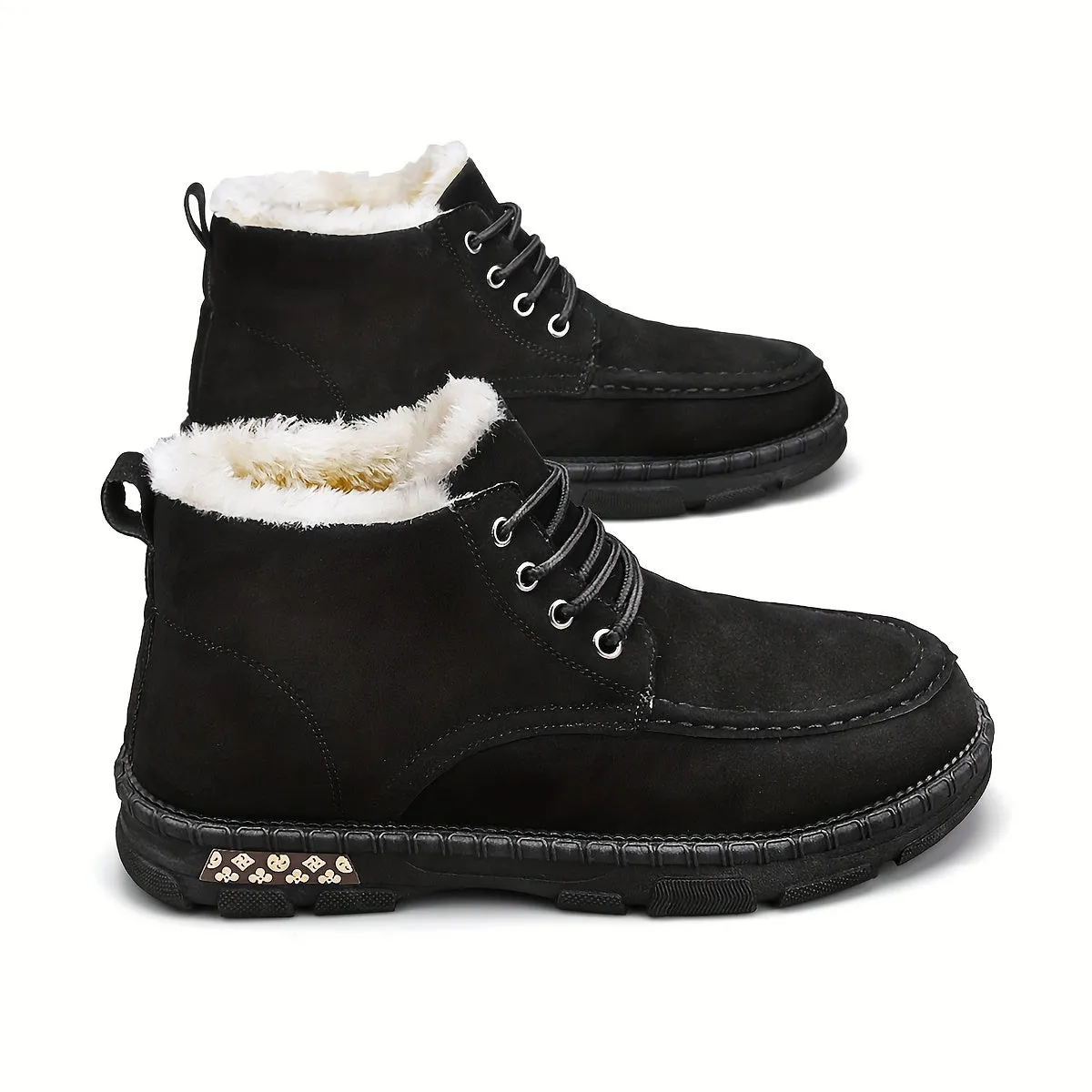 Men's Fashion Snow Boots, Anti-skid Windproof High-top Lace-up Boots With Fuzzy Lining For Outdoor Walking Running Hiking, Autumn And Winter