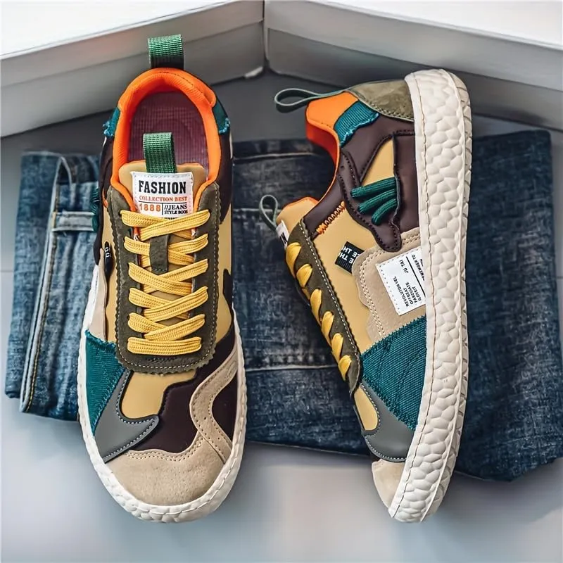 Men's Fashionable Casual Sneakers - Solid Color, Thick Sole, Non-Slip & Durable, Lace-Up, Versatile for All Seasons