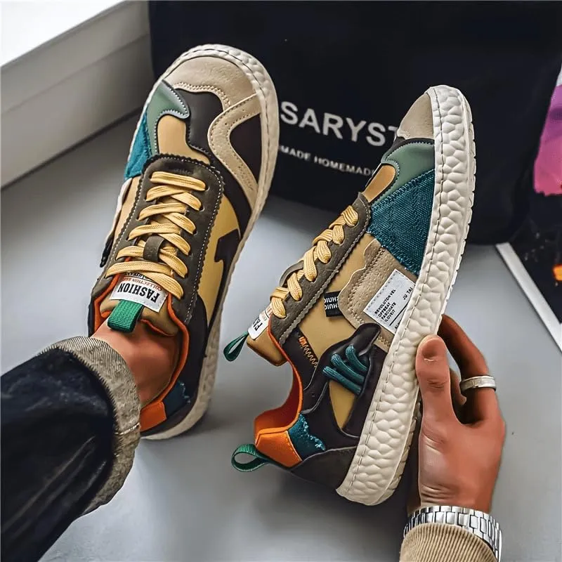 Men's Fashionable Casual Sneakers - Solid Color, Thick Sole, Non-Slip & Durable, Lace-Up, Versatile for All Seasons