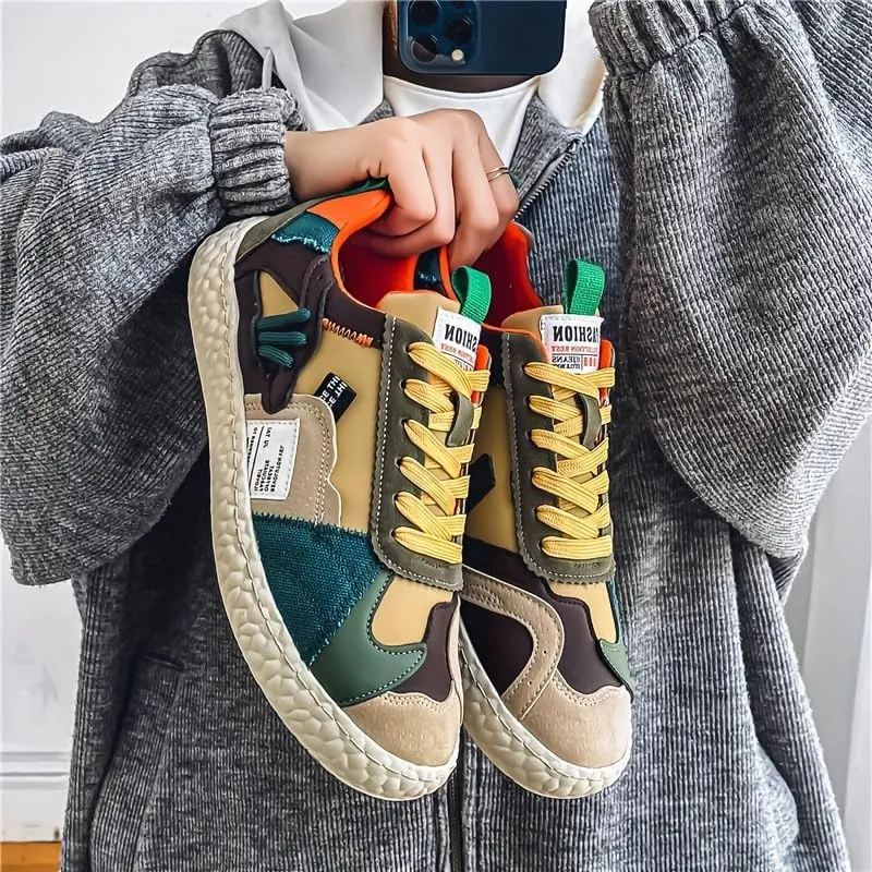 Men's Fashionable Casual Sneakers - Solid Color, Thick Sole, Non-Slip & Durable, Lace-Up, Versatile for All Seasons