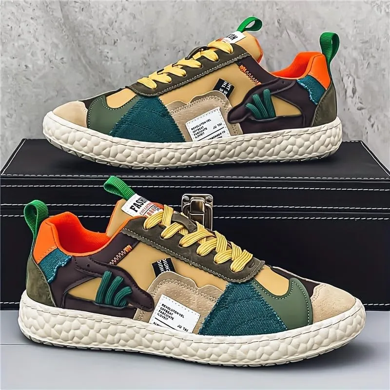 Men's Fashionable Casual Sneakers - Solid Color, Thick Sole, Non-Slip & Durable, Lace-Up, Versatile for All Seasons